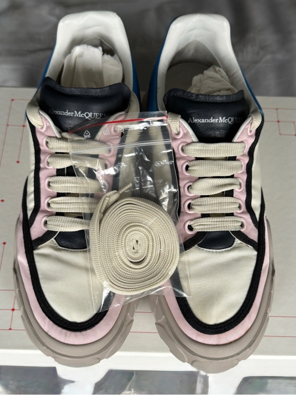 Alexander McQueen Cream, Pink & Black Platform Sneakers